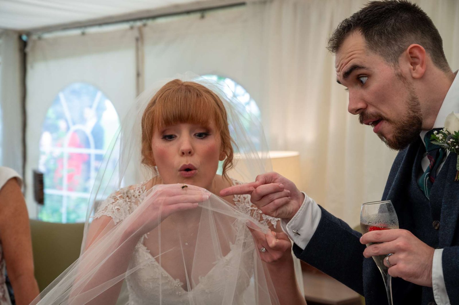 Jack and Ruth find a wasp on her wedding dress