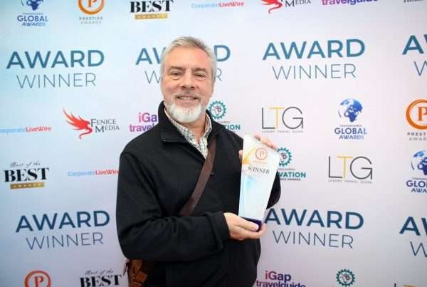 Simon Murray accepting Prestige Award for best wedding photographer in Scotland