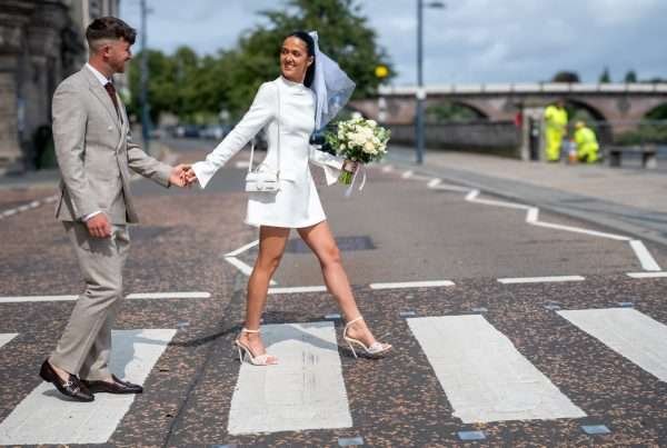 Bride and Groom on zebra crossing
